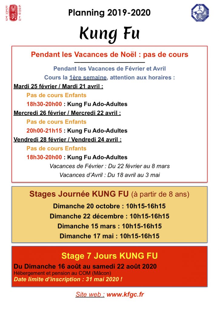 Horaires Kung Fu